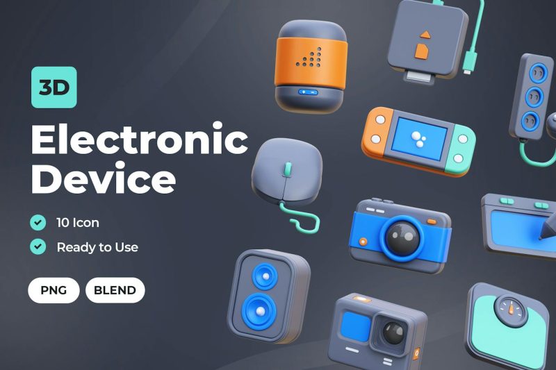 电子设备3D图标模型素材 PNG,Blend electronic-device-3d-icon