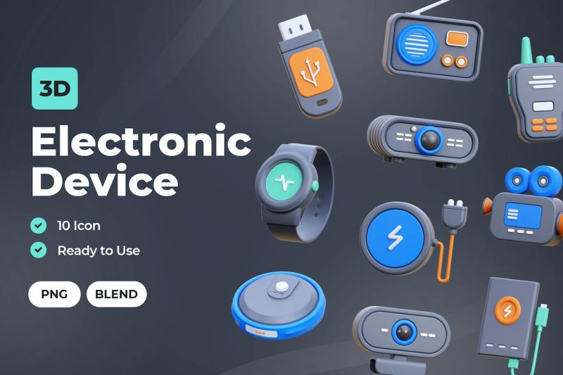 卡通电子设备3D图标模型素材 (PNG,Blend) electronic-device-3d-icon