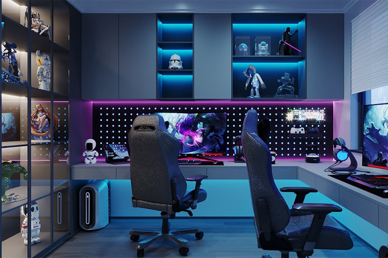 Blender4个现代电竞房电脑桌椅手办收纳柜子场景工程3D模型 Esport Gaming Collection