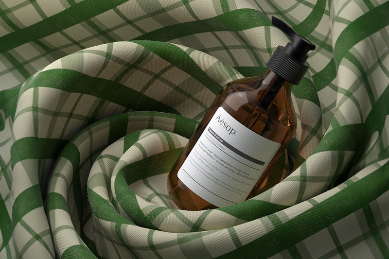 C4D工程-沐浴露护肤用品布料场景渲染工程沐浴露C4D模型