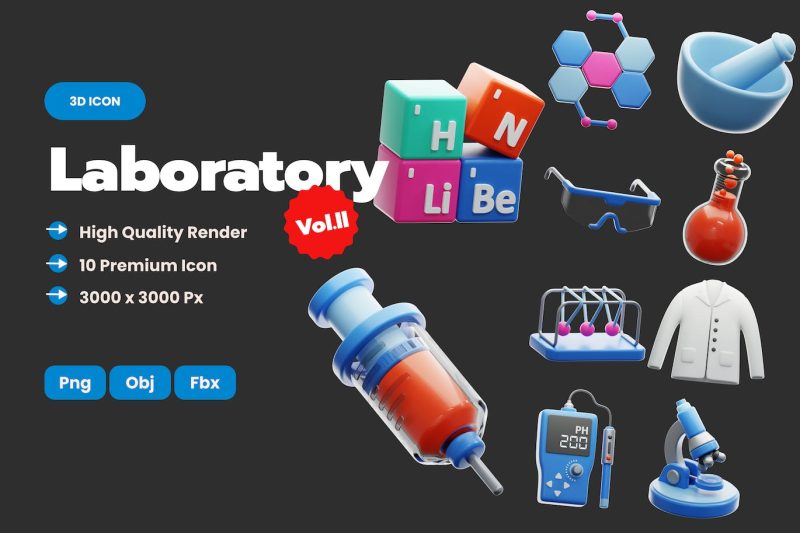实验室3D图标模型素材 Vol.ll laboratory-3d-icons-vol-ll