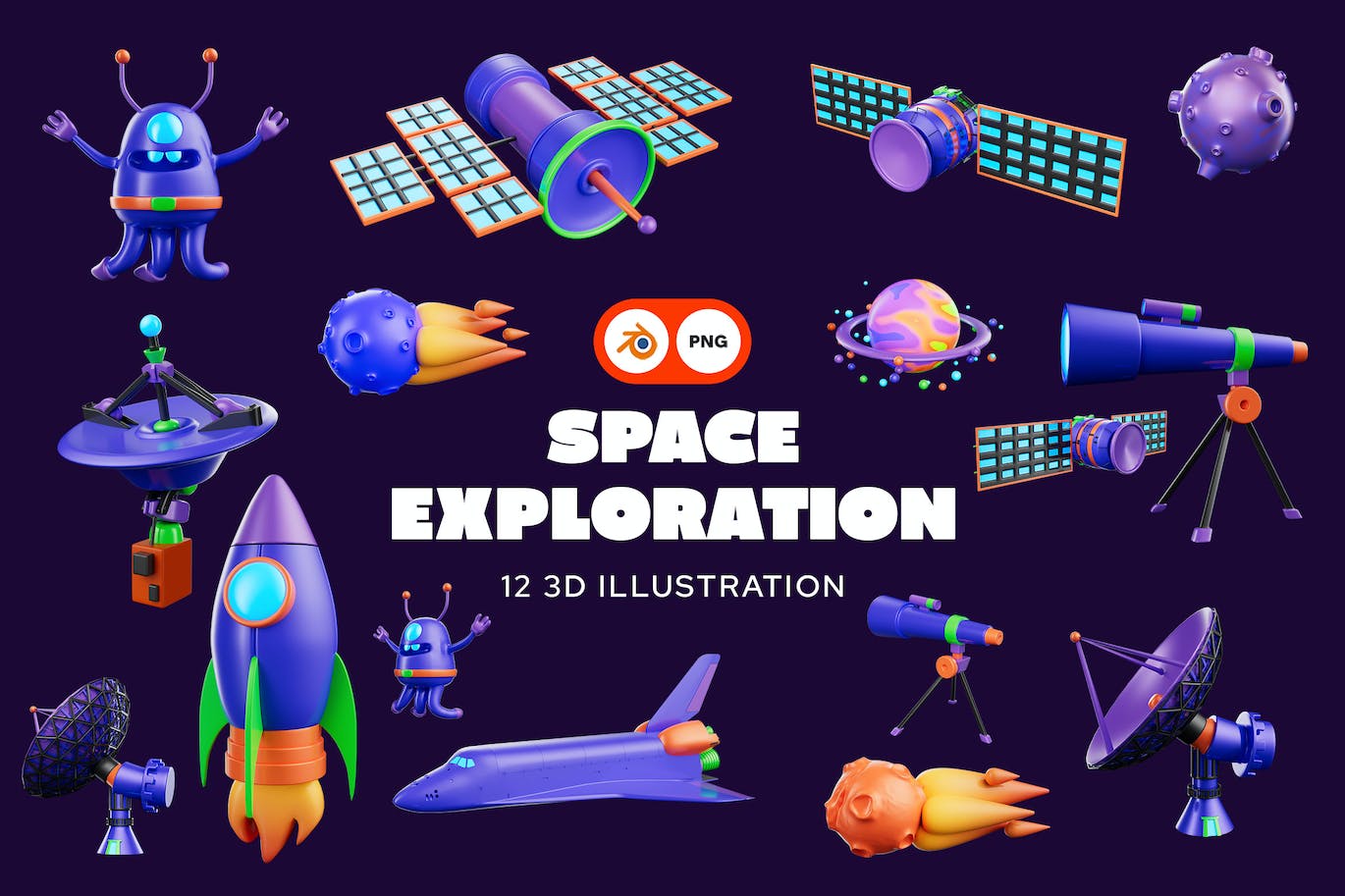 太空探索插图图标3D模型素材下载 space-exploration-3d-illustration