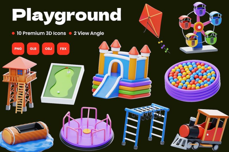 游乐场3D图标模型素材 playground-3d-icon
