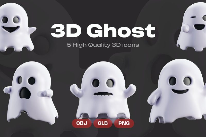 幽灵3D插画图标模型素材下载(obj,PNG) ghost-3d-illustration