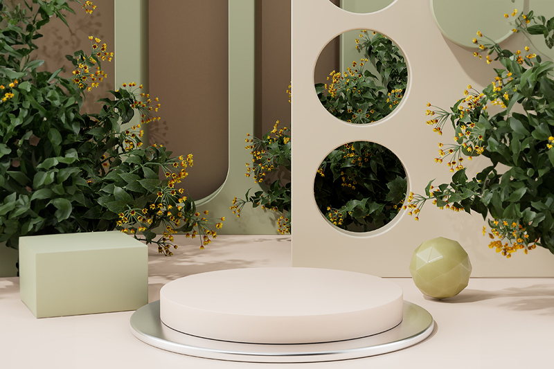 C4D工程-室内几何绿色植物电商展台渲染工程电商场景C4D模型