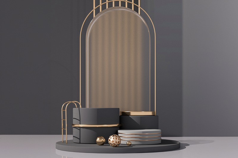 C4D工程-黑白灰空间感电商展台渲染工程电商场景模型C4D模型