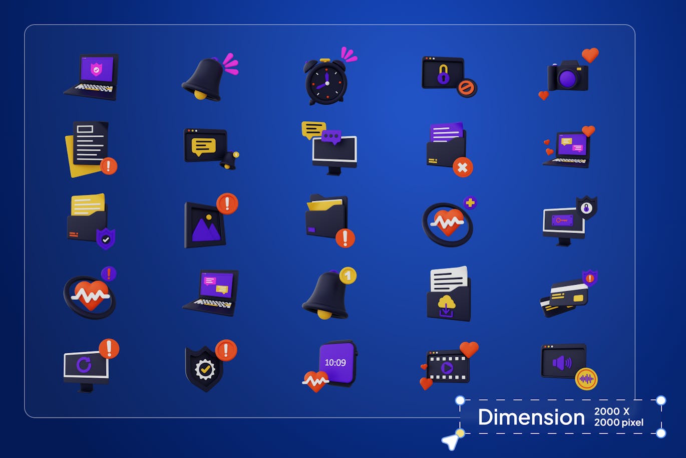 25个通知铃铛图标3D模型素材 (OBJ,Blend) notification-3d-icons