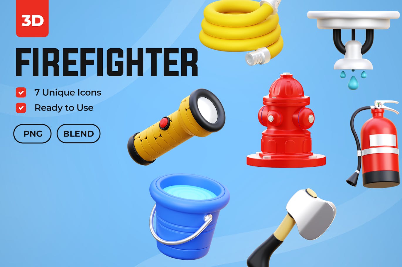 消防员3D图标模型素材 (Blend,PNG) firefighter-3d-icons