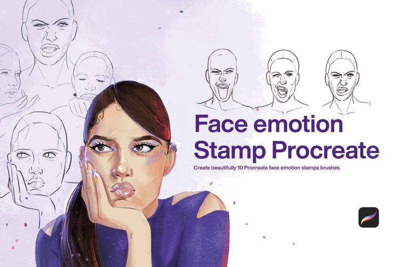 10个面部表情印记procreate笔刷素材 (BRUSHSET) 10-face-emotion-stamps-procreate