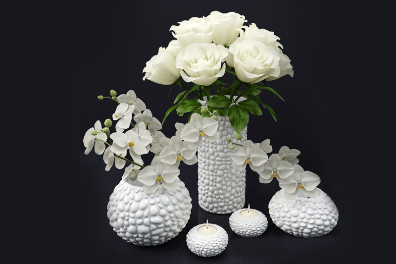 白玫瑰模型花瓶模型3D模型 (C4D,FBX,Blender)