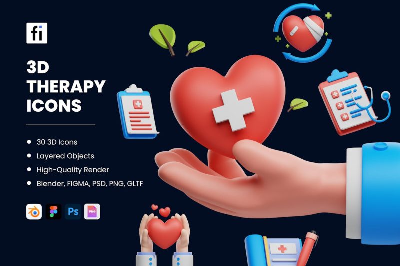 康复图标3D模型素材集 (Blend,FIG,PNG,PSD) 3d-rehabilitation-icon-set