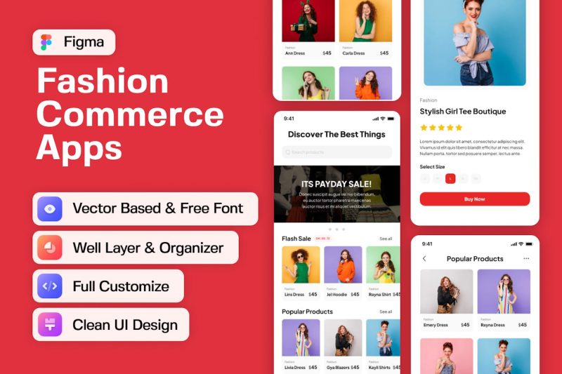 时尚电商 – 移动应用APP UI KIT (FIG,PNG) fashion-commerce-mobile-apps