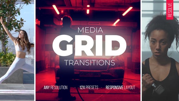 达芬奇模板-多画面网格分屏转场动画(含原版音乐素材) Grid Media Transitions