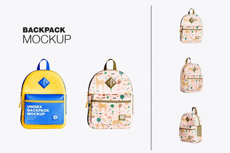 儿童背包样机素材 (PSD) set-child-backpack-mockup