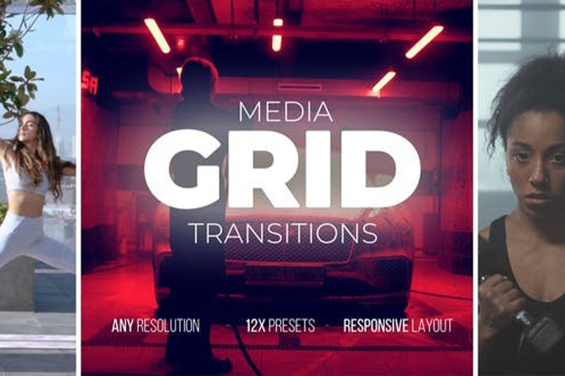 达芬奇模板-多画面网格分屏转场动画(含原版音乐素材) Grid Media Transitions
