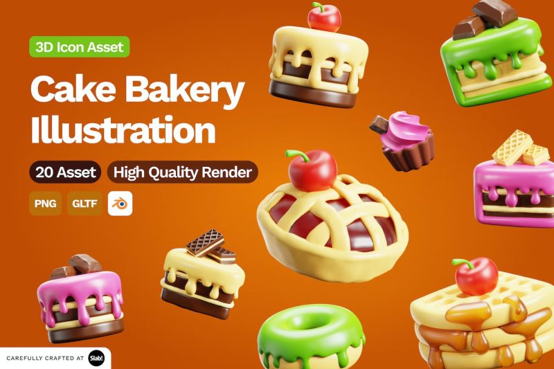 蛋糕面包店插图3D模型素材 (Blend,PNG) 3d-cake-bakery-illustration