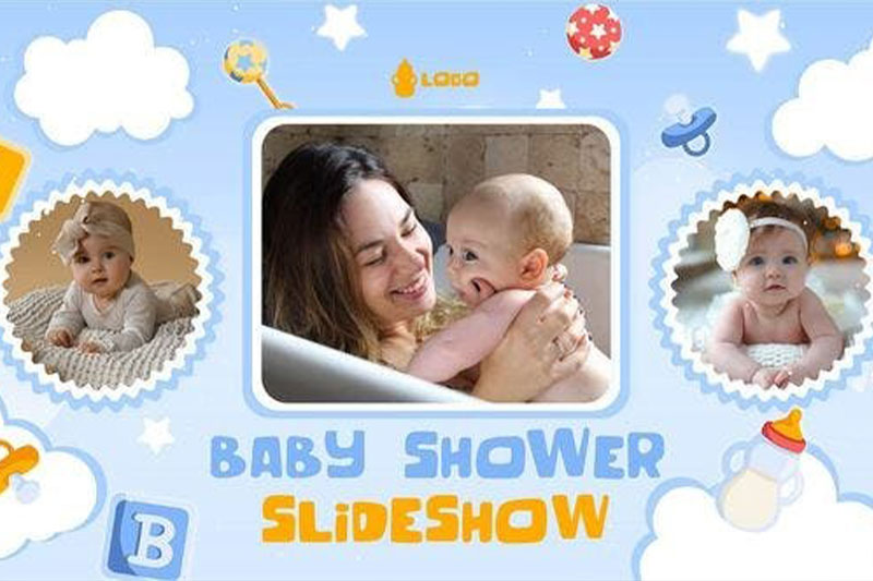 AE模板-可爱婴儿宝贝周岁生日照片幻灯片动画模板 Baby Shower