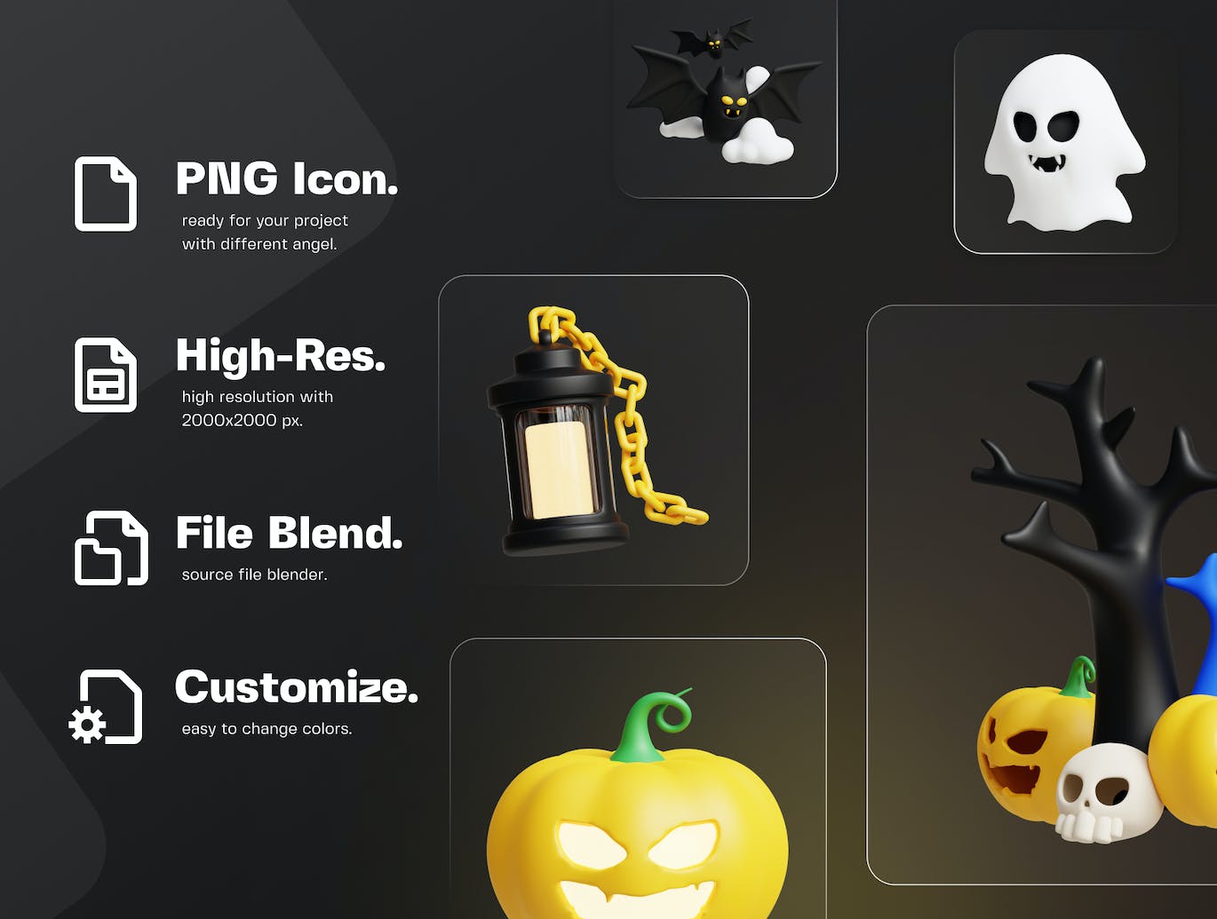 5个万圣节插图3D模型素材 (FBX,OBJ,Blend,PNG) halloween-3d-illustration