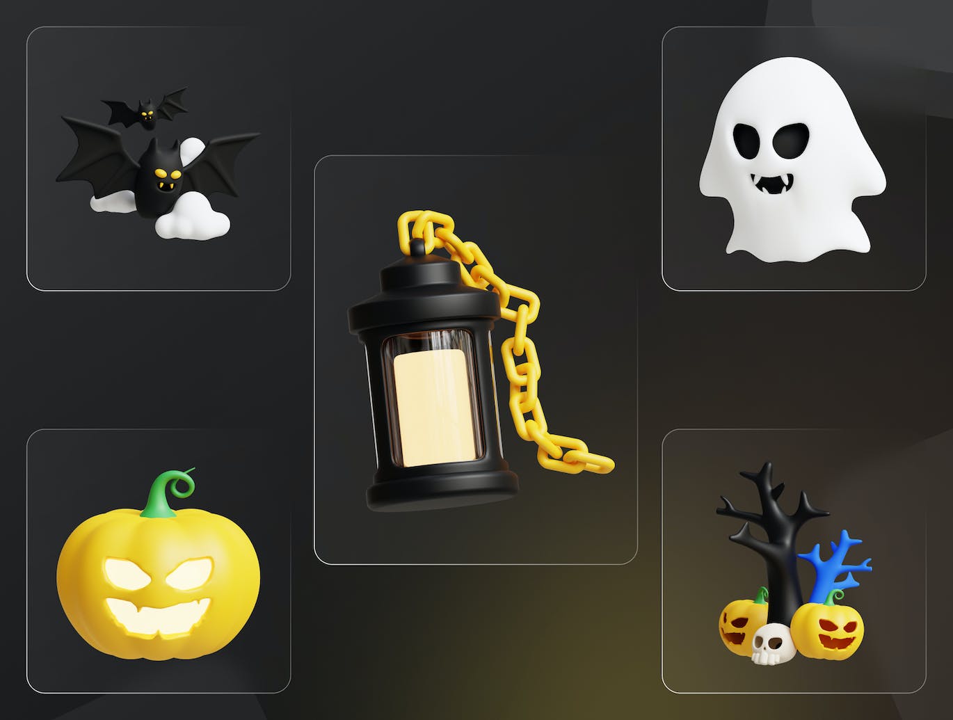 5个万圣节插图3D模型素材 (FBX,OBJ,Blend,PNG) halloween-3d-illustration