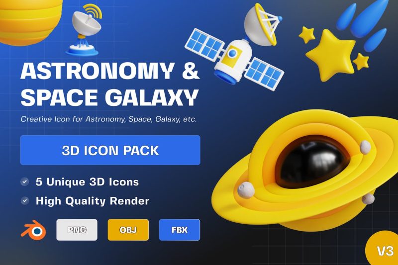 空间银河图标3D模型素材 V3 (Blend,OBJ,FBX,PNG) space-galaxy-icon-3d-illustration-v3