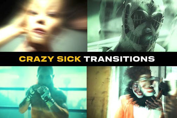 AE/PR模板-10组动感摇晃转场过渡(含原版音乐素材) Crazy Sick Transitions