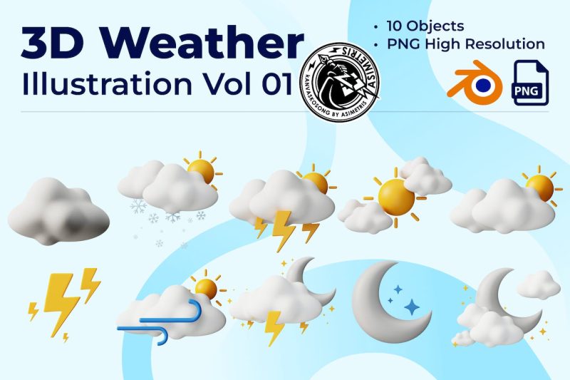 天气图标3D模型素材包 (Blender,PNG) weather-3d-icon-pack