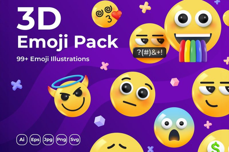 3D风格矢量表情素材包 (AI,EPS,JPG,PNG,SVG) 3d-emoji-pack