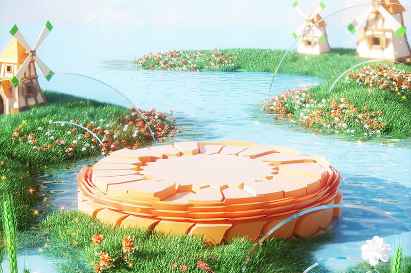 C4D工程-春季电商展台草地场景渲染工程电商展台C4D模型