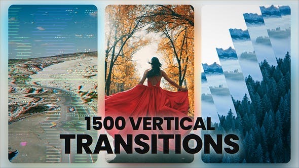 AE模板-1500+竖屏视频淡入淡出分割故障扭曲无缝转场预设 Vertical Transitions