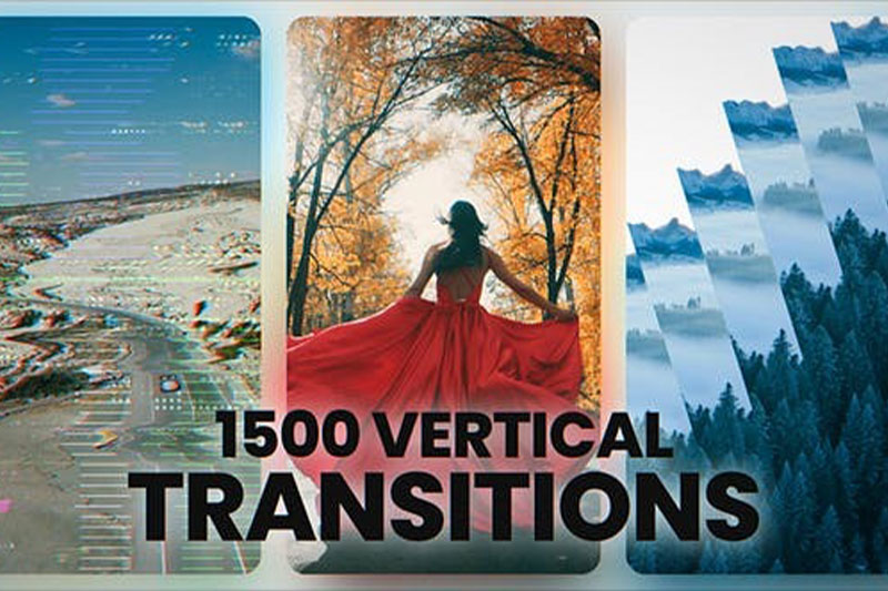 AE模板-1500+竖屏视频淡入淡出分割故障扭曲无缝转场预设 Vertical Transitions