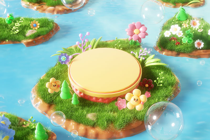 C4D工程-草地绿植电商展台场景渲染工程电商展台C4D模型