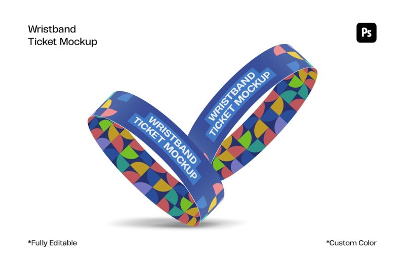 腕带票设计样机素材 (PSD) wristband-ticket-mockup