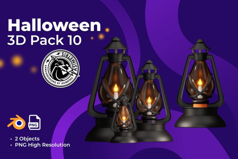 卡通万圣节旧灯图标3D模型素材 (Blend,PNG)