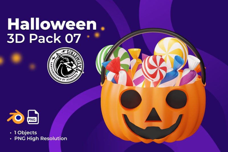 万圣节糖果南瓜3D图标模型素材 (,Blend,PNG) halloween-candy-pumpkin-3d-icon-illustration