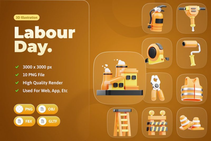 夏季图标3D模型素材 (FBX.OBJ,PNG,) summer-3d-icon