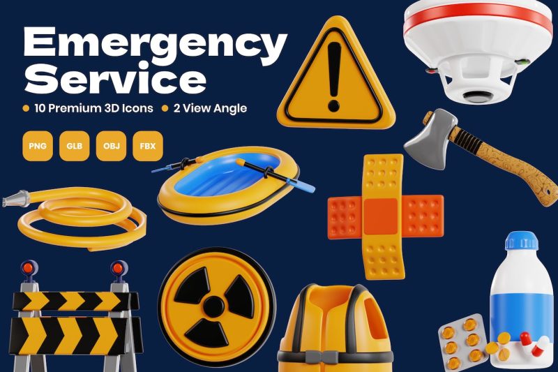10个卡通紧急服务图标3D模型素材 (fbx.obj,PNG) emergency-service-3d-icon