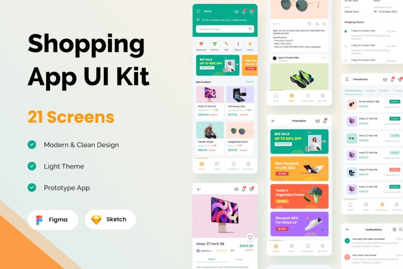 购物移动应用APP UI KIT (FIG,SKETCH) shopping-mobile-app-light