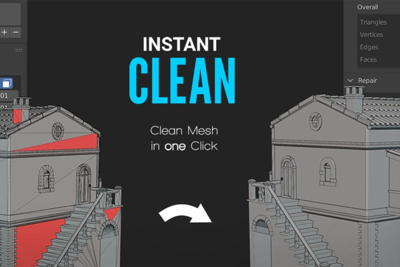 Blender插件-网格布线清理优化工具 Instant Clean v2.1.2 – The Ultimate Mesh Clean