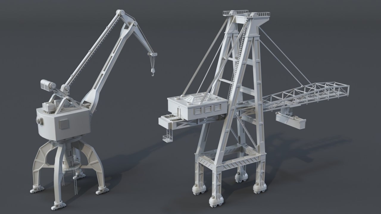 11个港口塔式集装箱起重机模型3D模型 Cranes – 11 pieces