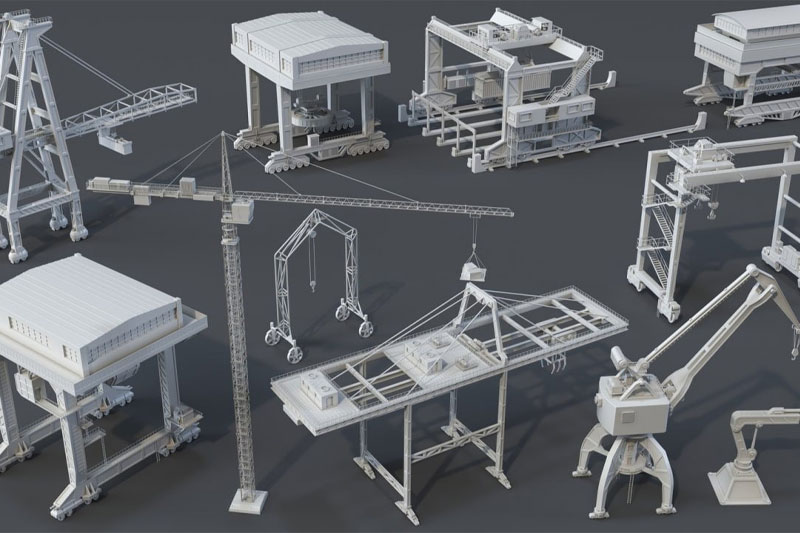 11个港口塔式集装箱起重机模型3D模型 Cranes – 11 pieces