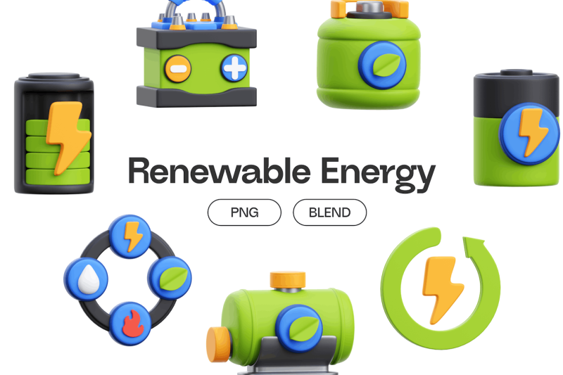 可再生能源图标3D模型素材 (Blend,PNG) reneawble-energy-3d-icons