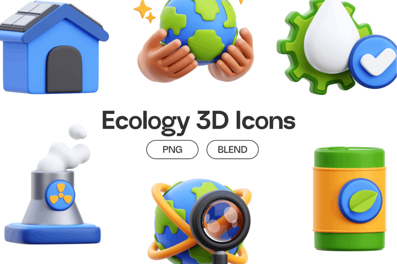 生态图标3D模型素材 (Blend,PNG) ecology-3d-icons