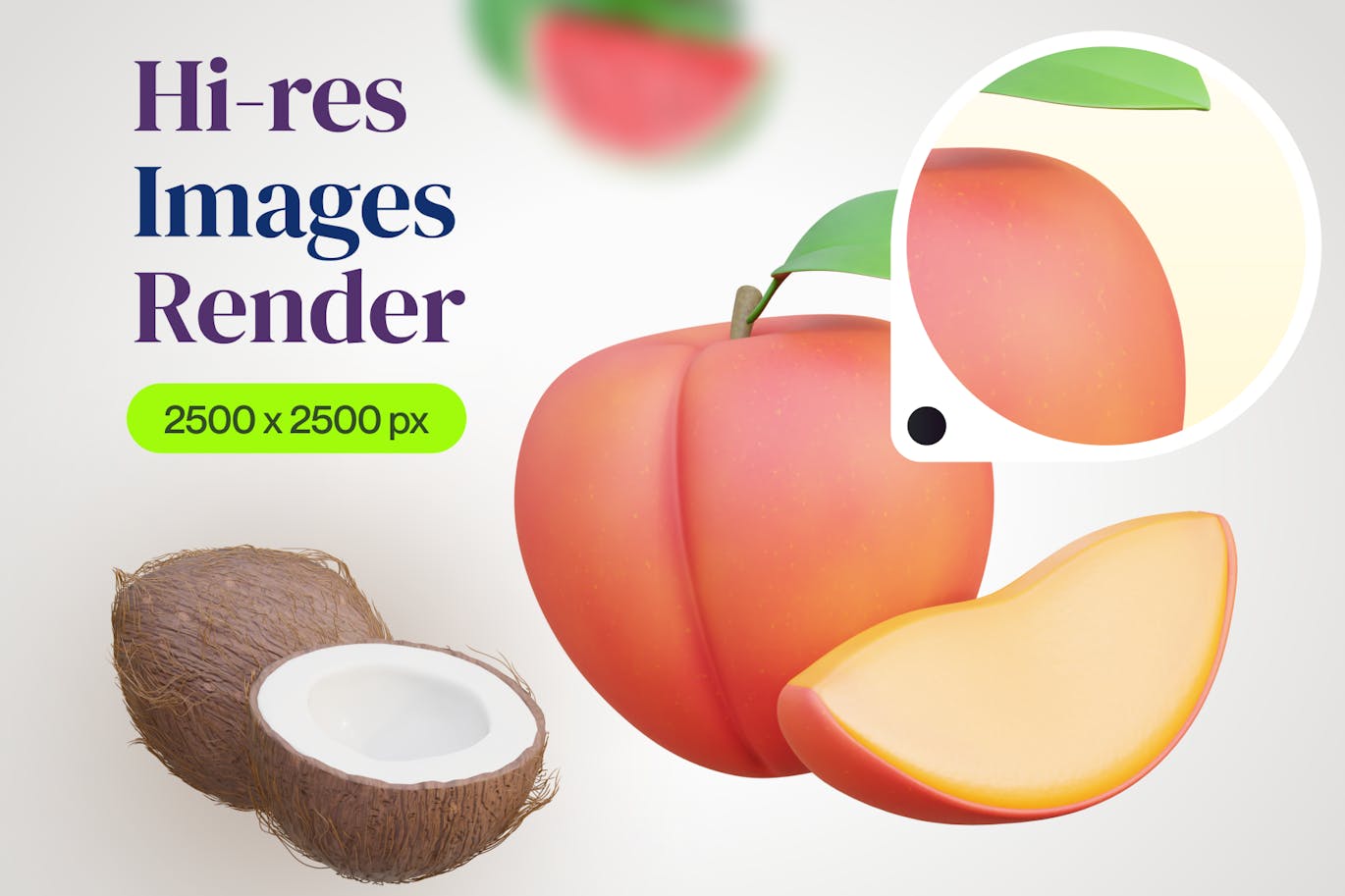 水果图标3D模型素材集 (Blend,FBX,OBJ,PNG) Fruity – Fruit 3D Icon Set