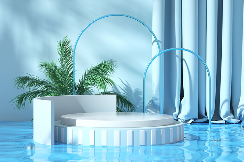 C4D工程-夏季水面光影展台场景渲染工程电商展台C4D模型