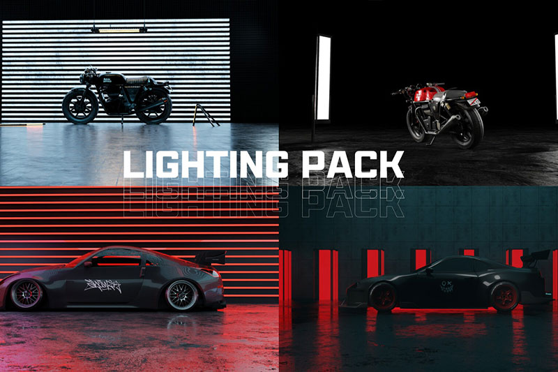 Blender预设-场景照明灯光效果资产预设 Lighting Studio Pack 3D Blender File (Textured) + (FBX – OBJ – MTL Files)