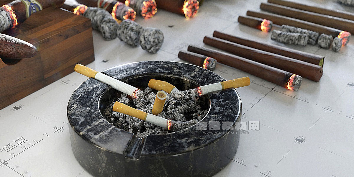 Blender预设-香烟雪茄模型3D模型资产预设 Cigars Cigarettes Joints Blunts And Ashtrays – 3D Assetkit Pbr