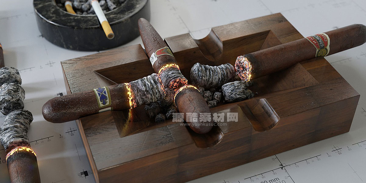 Blender预设-香烟雪茄模型3D模型资产预设 Cigars Cigarettes Joints Blunts And Ashtrays – 3D Assetkit Pbr