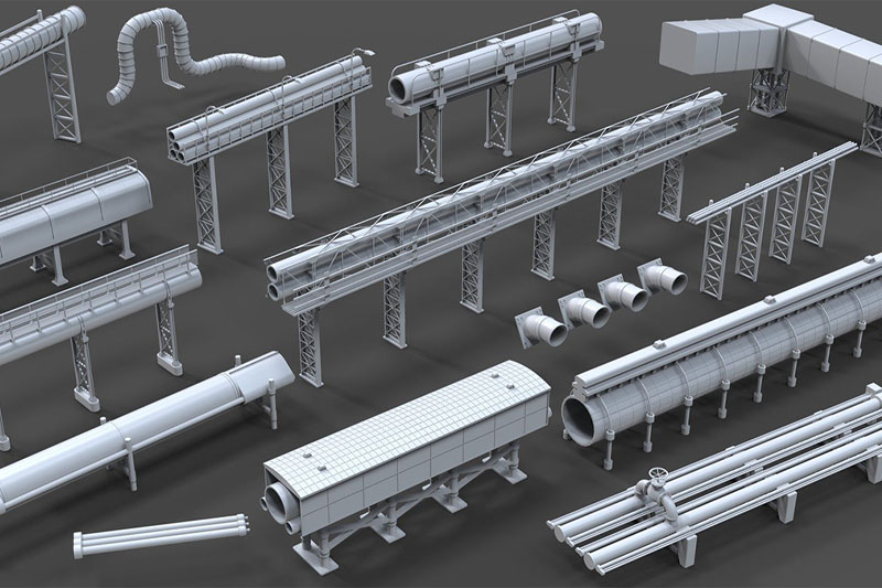 15个工业管道模型3D模型 (Blender/MAX/FBX/OBJ等格式) Industrial Pipes – 15 pieces
