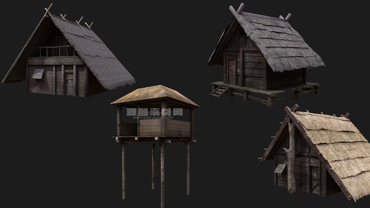 中世纪木屋建筑道具模型3D模型 (Blender/MAX/FBX/OBJ等格式) Medieval Village Kitbash (Blender/MAX/FBX/OBJ等格式)