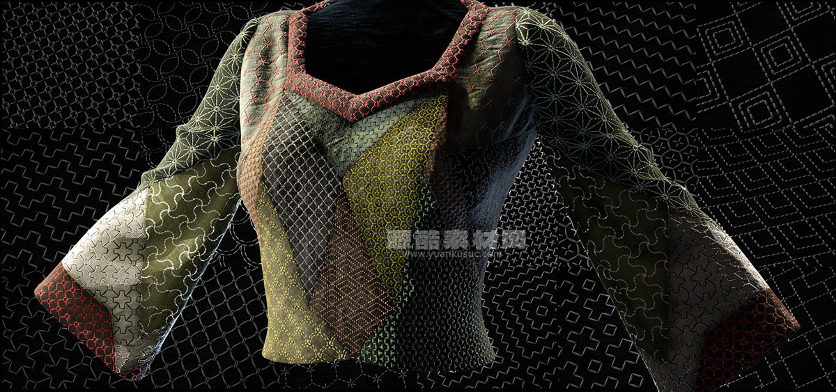 50款布料刺绣针线缝线图案贴图纹理 50 Stitches and Embroidery Textures-Vol1-Height-Normal-Opacity